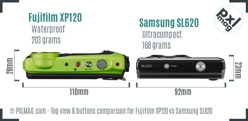 Fujifilm XP120 vs Samsung SL620 top view buttons comparison