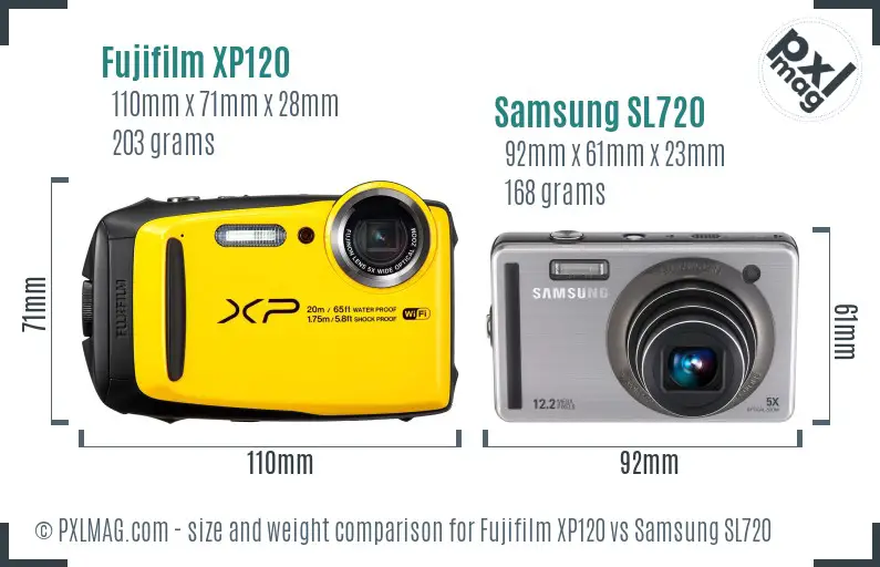 Fujifilm XP120 vs Samsung SL720 size comparison