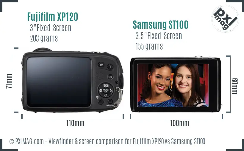 Fujifilm XP120 vs Samsung ST100 Screen and Viewfinder comparison