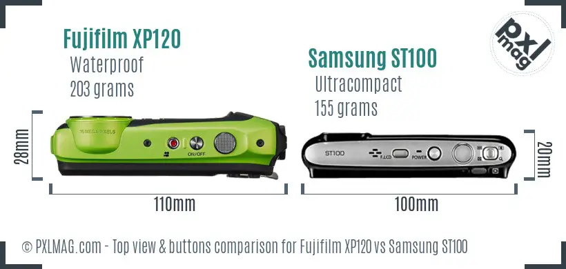 Fujifilm XP120 vs Samsung ST100 top view buttons comparison