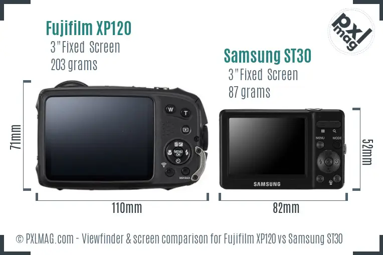 Fujifilm XP120 vs Samsung ST30 Screen and Viewfinder comparison