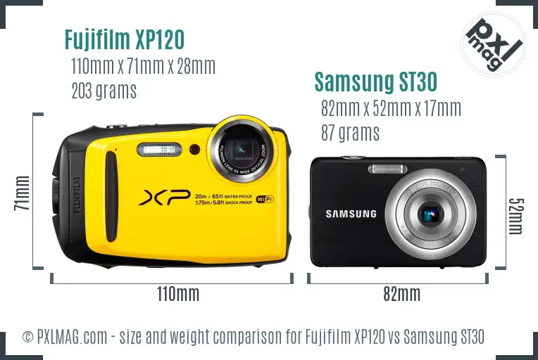 Fujifilm XP120 vs Samsung ST30 size comparison