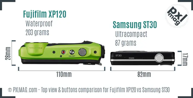Fujifilm XP120 vs Samsung ST30 top view buttons comparison