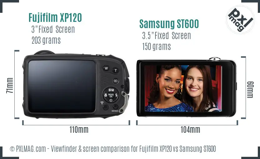Fujifilm XP120 vs Samsung ST600 Screen and Viewfinder comparison