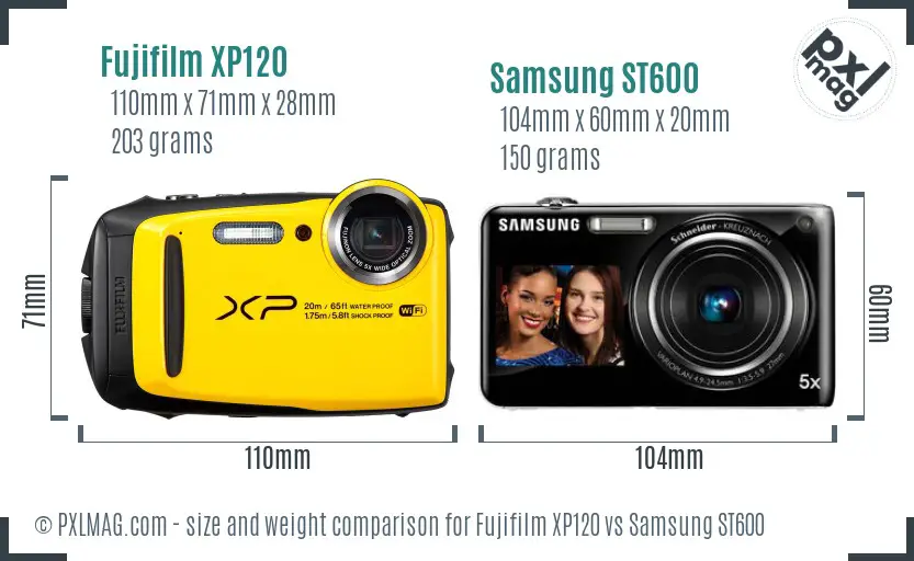 Fujifilm XP120 vs Samsung ST600 size comparison