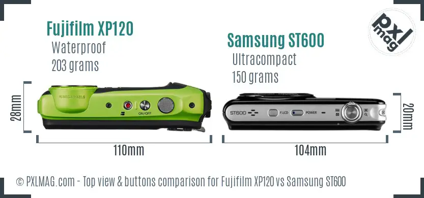 Fujifilm XP120 vs Samsung ST600 top view buttons comparison