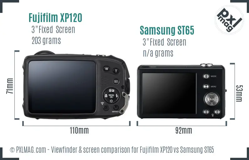 Fujifilm XP120 vs Samsung ST65 Screen and Viewfinder comparison