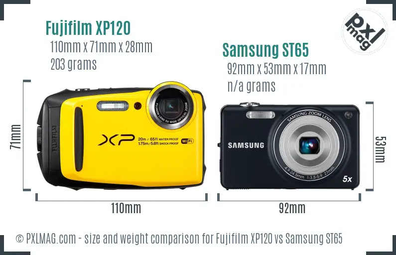 Fujifilm XP120 vs Samsung ST65 size comparison