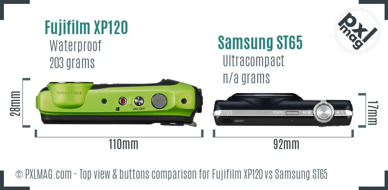 Fujifilm XP120 vs Samsung ST65 top view buttons comparison