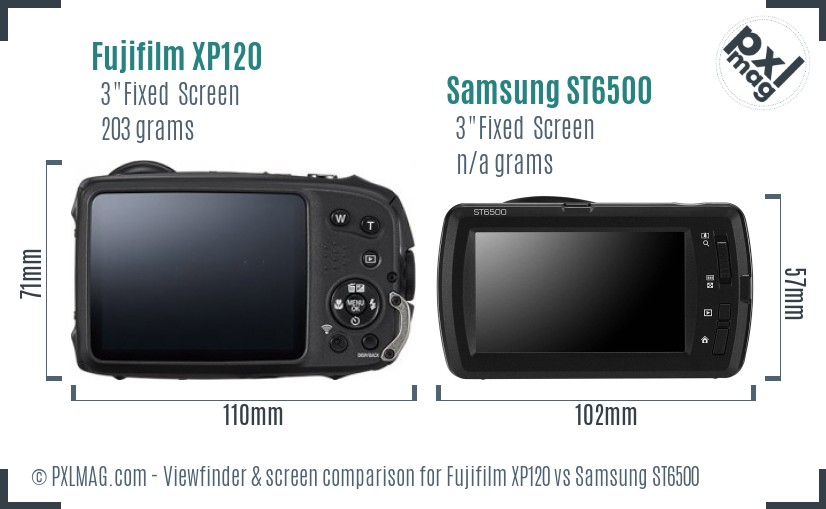 Fujifilm XP120 vs Samsung ST6500 Screen and Viewfinder comparison