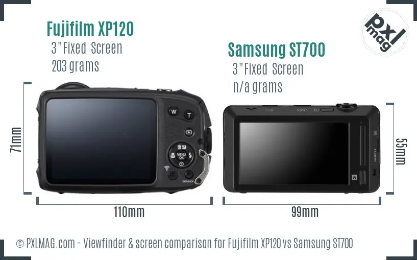 Fujifilm XP120 vs Samsung ST700 Screen and Viewfinder comparison