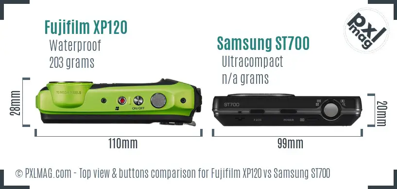 Fujifilm XP120 vs Samsung ST700 top view buttons comparison