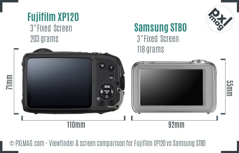 Fujifilm XP120 vs Samsung ST80 Screen and Viewfinder comparison