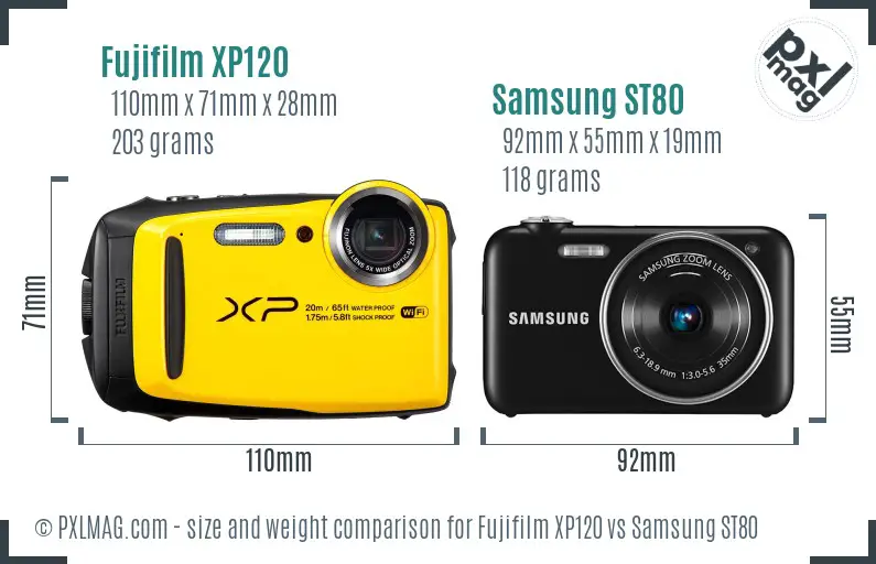 Fujifilm XP120 vs Samsung ST80 size comparison