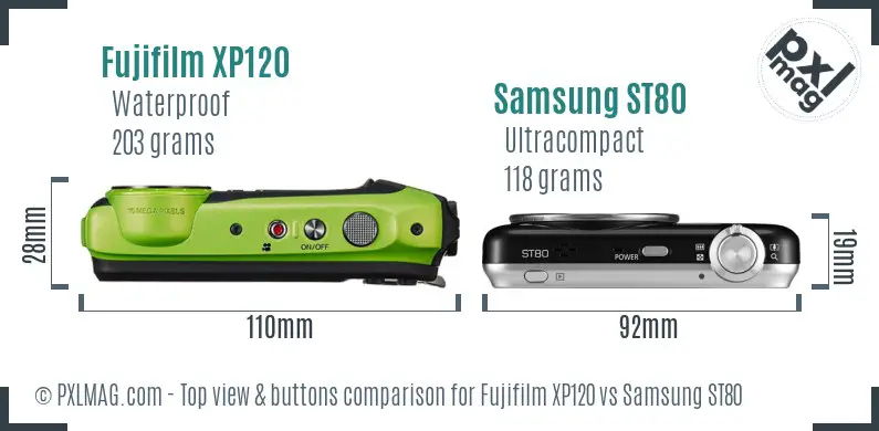 Fujifilm XP120 vs Samsung ST80 top view buttons comparison
