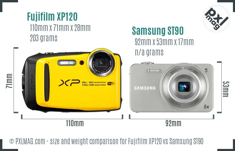 Fujifilm XP120 vs Samsung ST90 size comparison Fujifilm XP120 vs Samsung ST90 size comparison