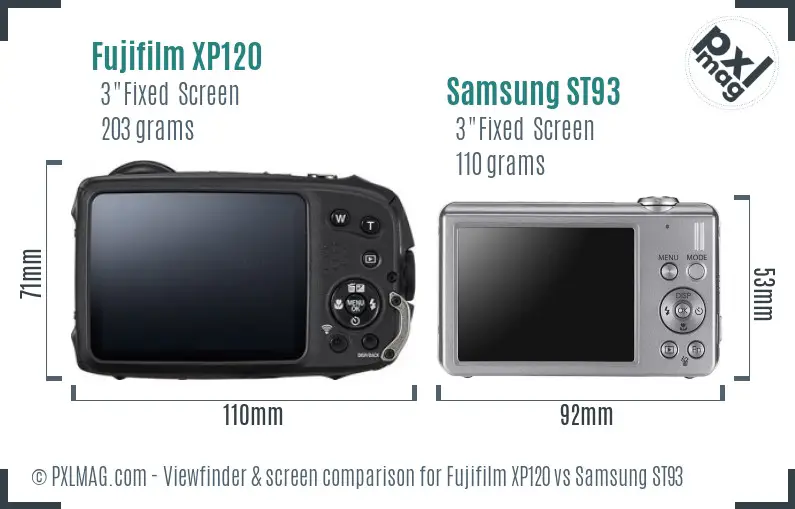 Fujifilm XP120 vs Samsung ST93 Screen and Viewfinder comparison Fujifilm XP120 vs Samsung ST93 Screen and Viewfinder comparison