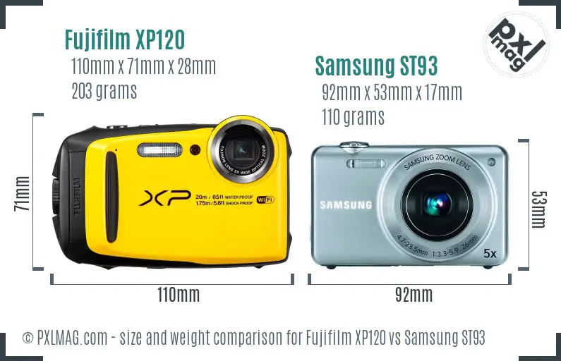 Fujifilm XP120 vs Samsung ST93 size comparison Fujifilm XP120 vs Samsung ST93 size comparison