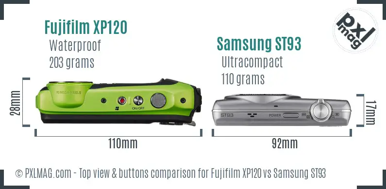 Fujifilm XP120 vs Samsung ST93 top view buttons comparison Fujifilm XP120 vs Samsung ST93 top view buttons comparison