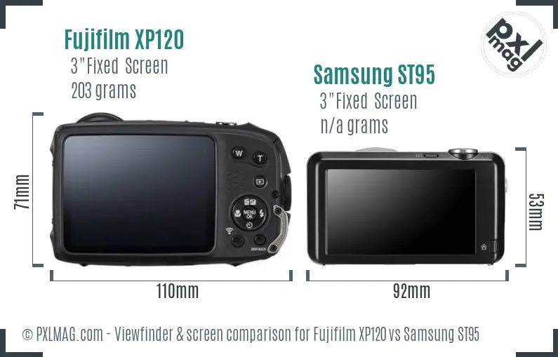 Fujifilm XP120 vs Samsung ST95 Screen and Viewfinder comparison