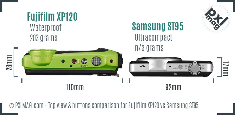 Fujifilm XP120 vs Samsung ST95 top view buttons comparison