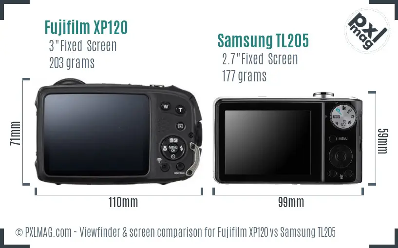 Fujifilm XP120 vs Samsung TL205 Screen and Viewfinder comparison