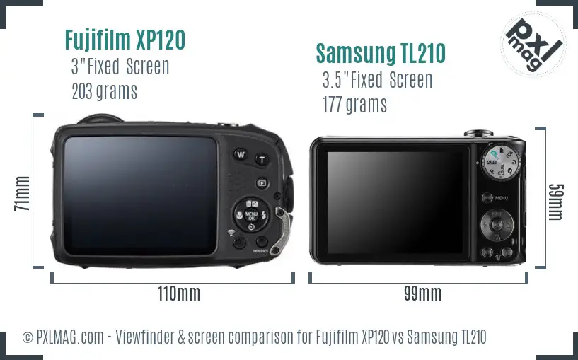 Fujifilm XP120 vs Samsung TL210 Screen and Viewfinder comparison