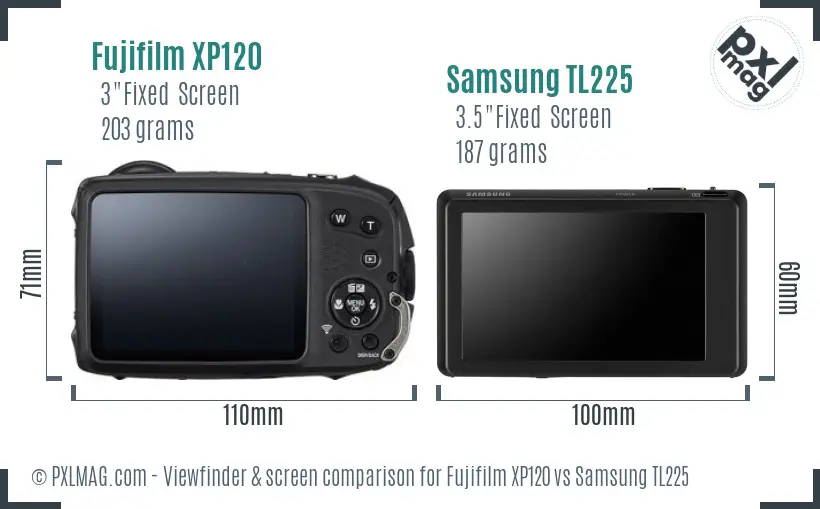 Fujifilm XP120 vs Samsung TL225 Screen and Viewfinder comparison