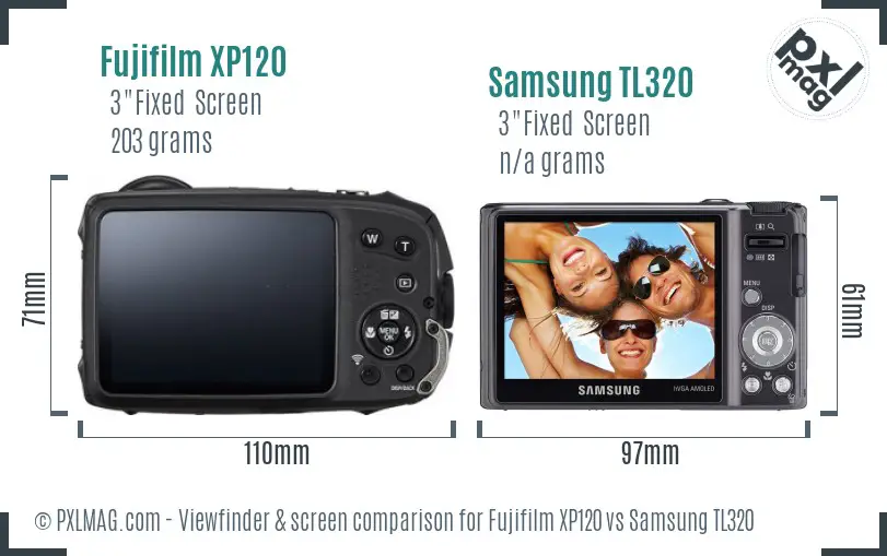 Fujifilm XP120 vs Samsung TL320 Screen and Viewfinder comparison