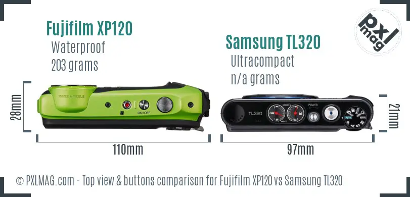 Fujifilm XP120 vs Samsung TL320 top view buttons comparison