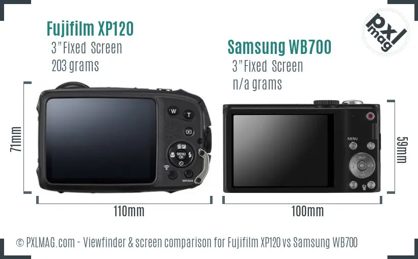 Fujifilm XP120 vs Samsung WB700 Screen and Viewfinder comparison