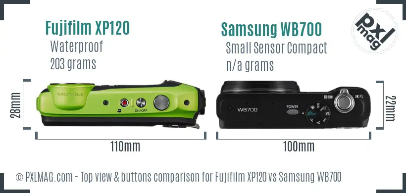 Fujifilm XP120 vs Samsung WB700 top view buttons comparison