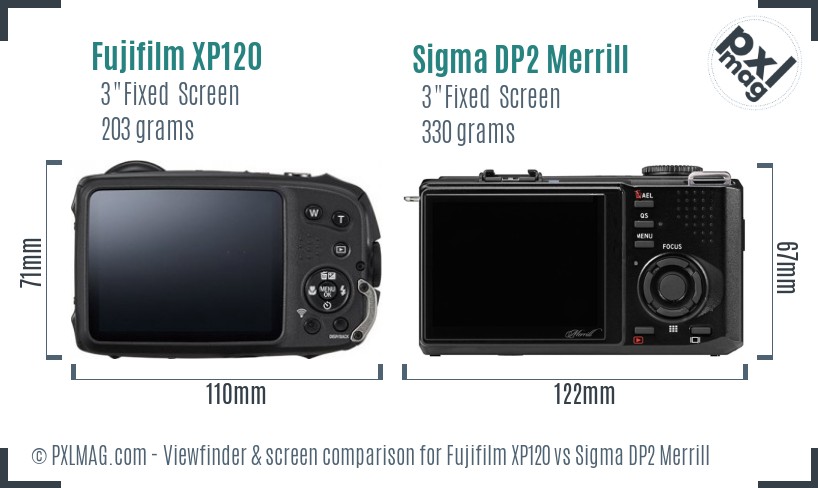 Fujifilm XP120 vs Sigma DP2 Merrill Screen and Viewfinder comparison