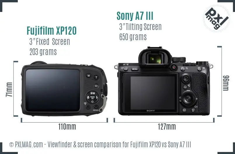 Fujifilm XP120 vs Sony A7 III Screen and Viewfinder comparison