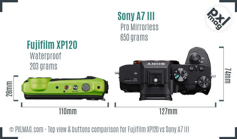 Fujifilm XP120 vs Sony A7 III top view buttons comparison