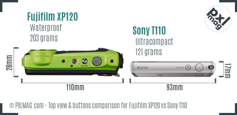 Fujifilm XP120 vs Sony T110 top view buttons comparison