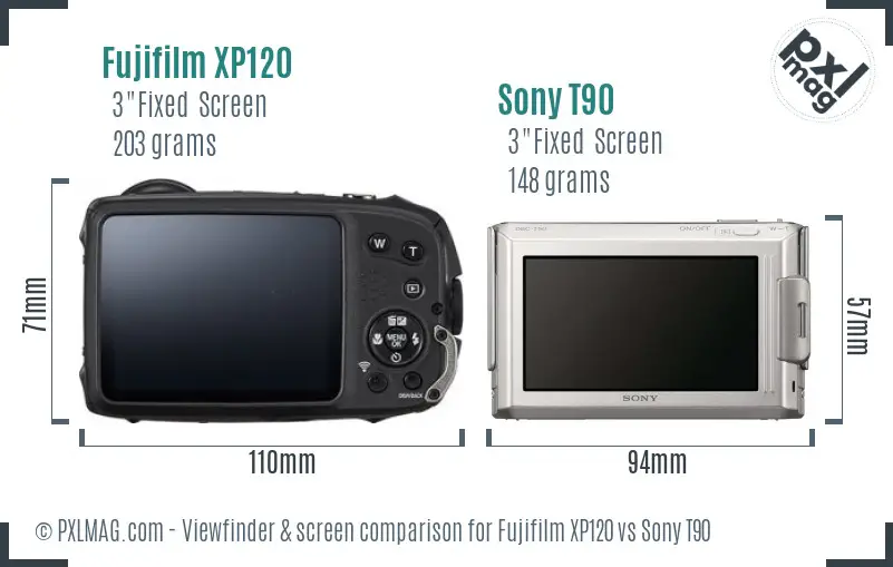 Fujifilm XP120 vs Sony T90 Screen and Viewfinder comparison
