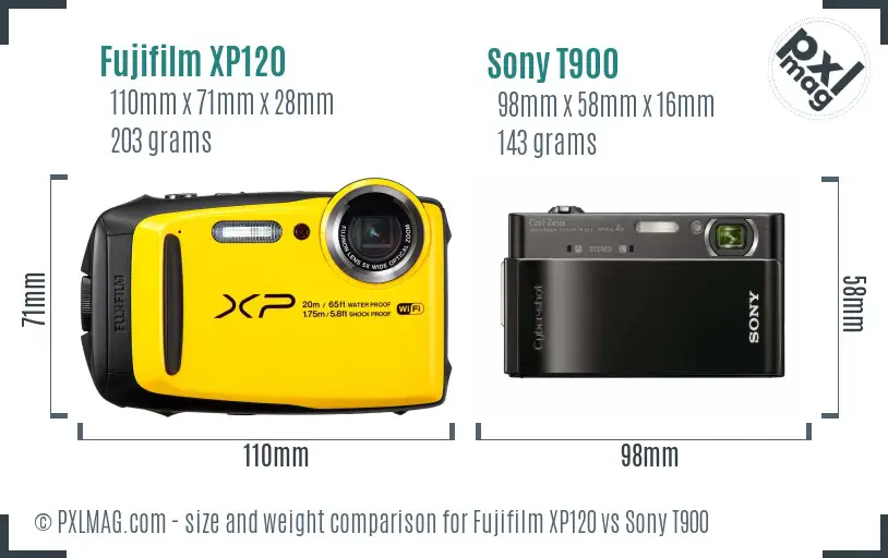 Fujifilm XP120 vs Sony T900 size comparison