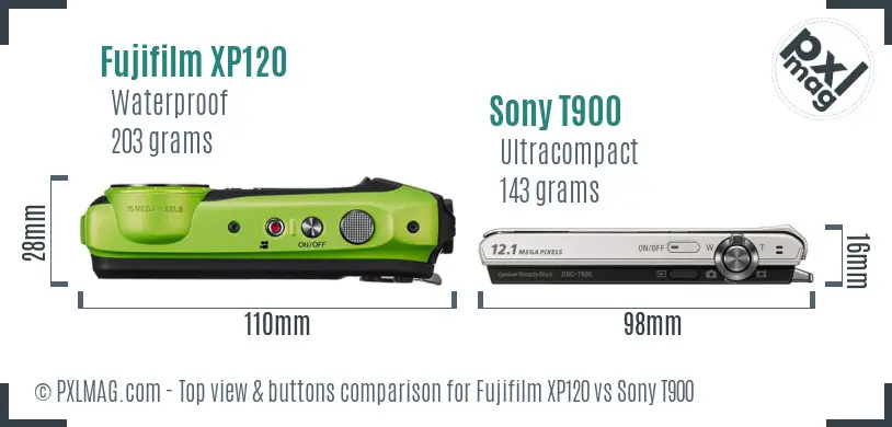 Fujifilm XP120 vs Sony T900 top view buttons comparison