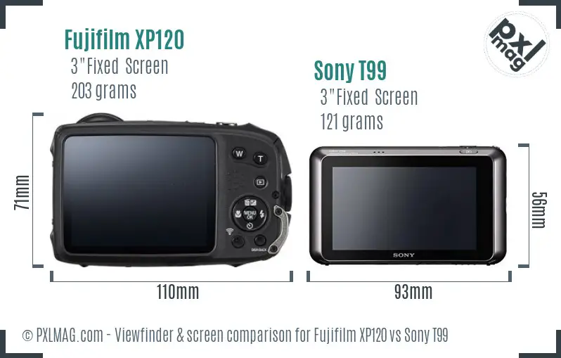 Fujifilm XP120 vs Sony T99 Screen and Viewfinder comparison