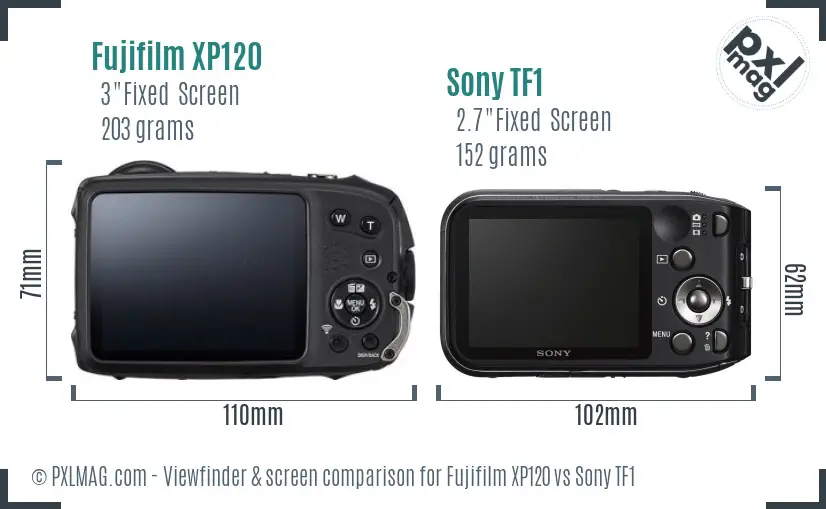 Fujifilm XP120 vs Sony TF1 Screen and Viewfinder comparison