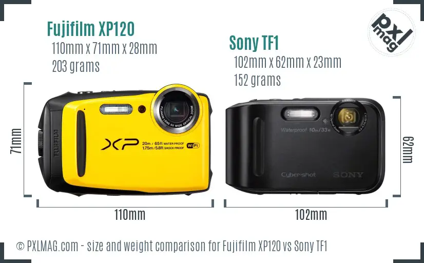 Fujifilm XP120 vs Sony TF1 size comparison