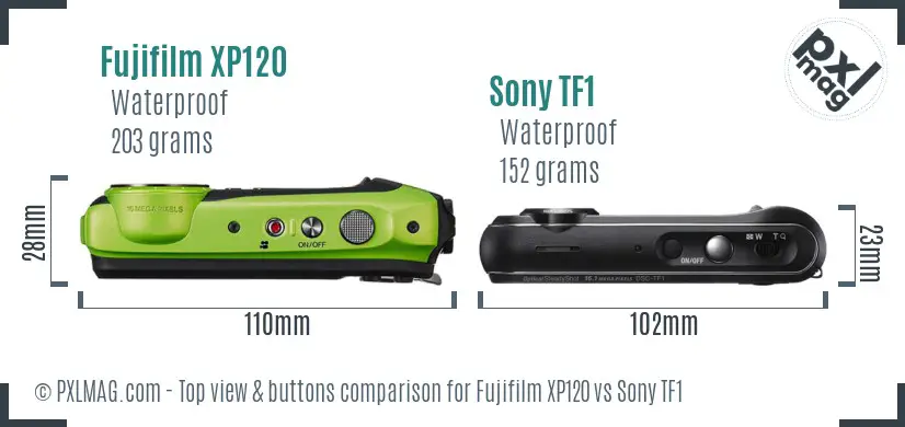 Fujifilm XP120 vs Sony TF1 top view buttons comparison