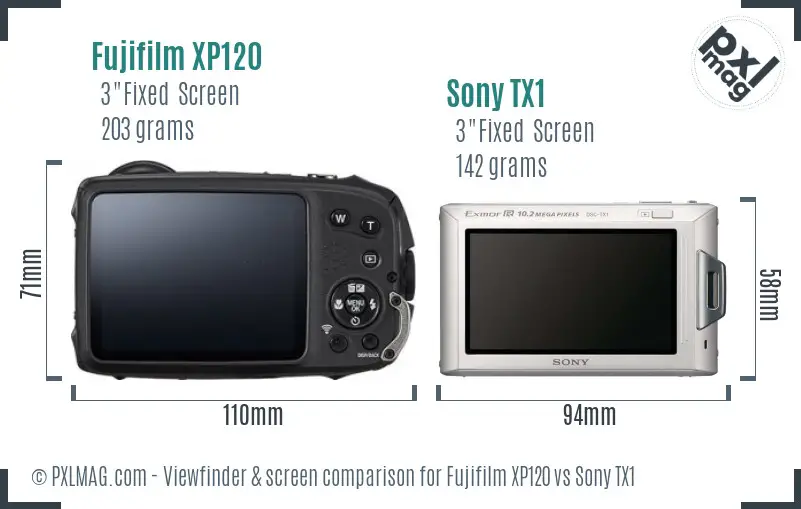 Fujifilm XP120 vs Sony TX1 Screen and Viewfinder comparison