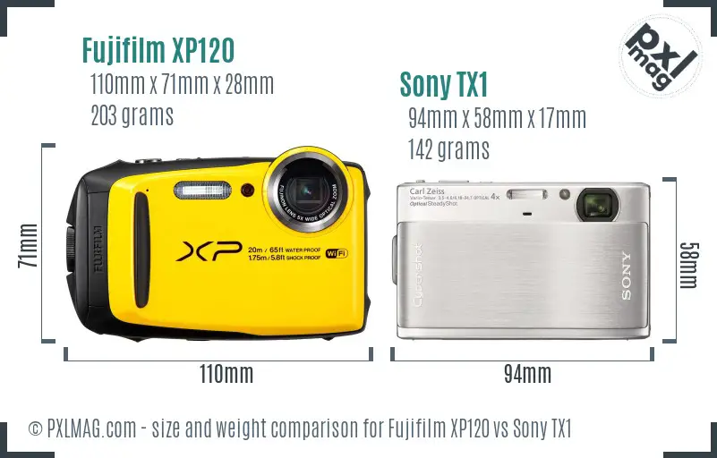Fujifilm XP120 vs Sony TX1 size comparison