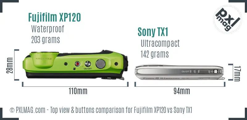 Fujifilm XP120 vs Sony TX1 top view buttons comparison