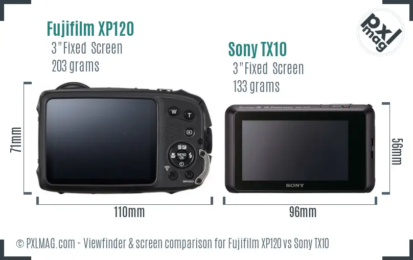 Fujifilm XP120 vs Sony TX10 Screen and Viewfinder comparison