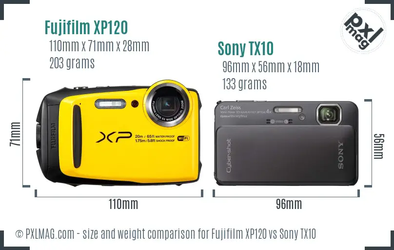 Fujifilm XP120 vs Sony TX10 size comparison Fujifilm XP120 vs Sony TX10 size comparison