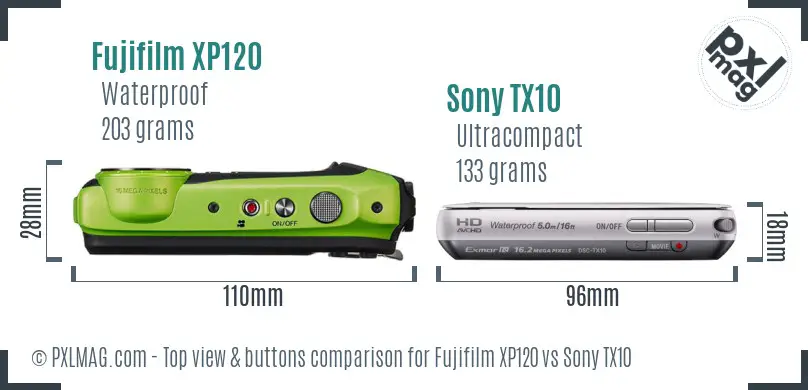 Fujifilm XP120 vs Sony TX10 top view buttons comparison
