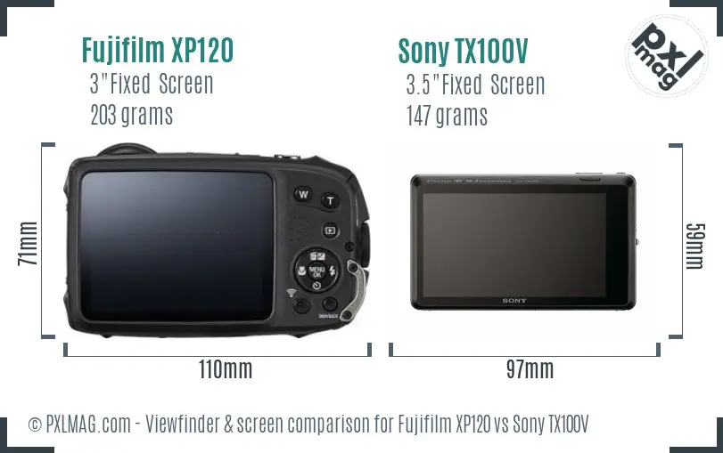 Fujifilm XP120 vs Sony TX100V Screen and Viewfinder comparison